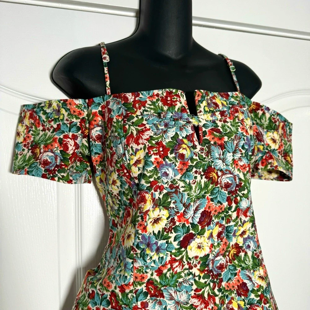 Anthropologie Maeve Floral Off-Shoulder Bow Floral Mini Dress NWT Large $178 - Picture 7 of 10